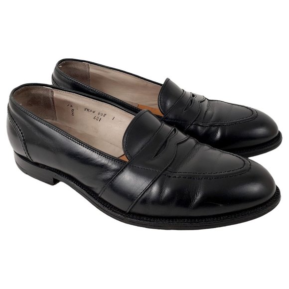 ALDEN 681 Black Leather Full Strap Slip On Penny Loafers 12 C/E 「スクエアリーフ」 Alden Slip-On Strap Full 681 ドレス/ビジネス